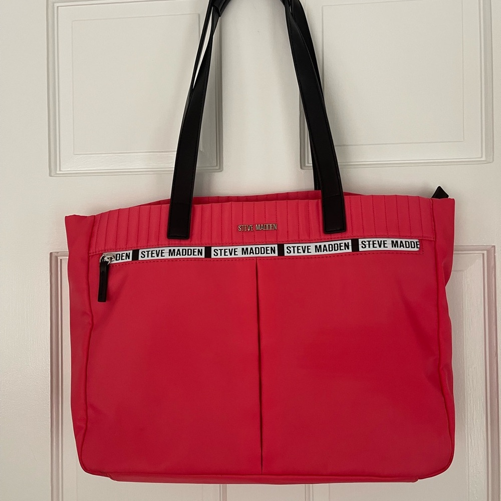 Steve Madden Pink and Black Tote Bag with Structured Design